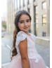 Pink Floral Appliques Tulle Romantic Flower Girl Dress